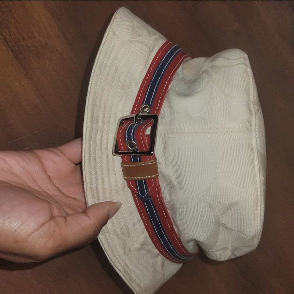 Coach Cream and Red Bucket Hat with Striped Band - Picture 5 of 5
